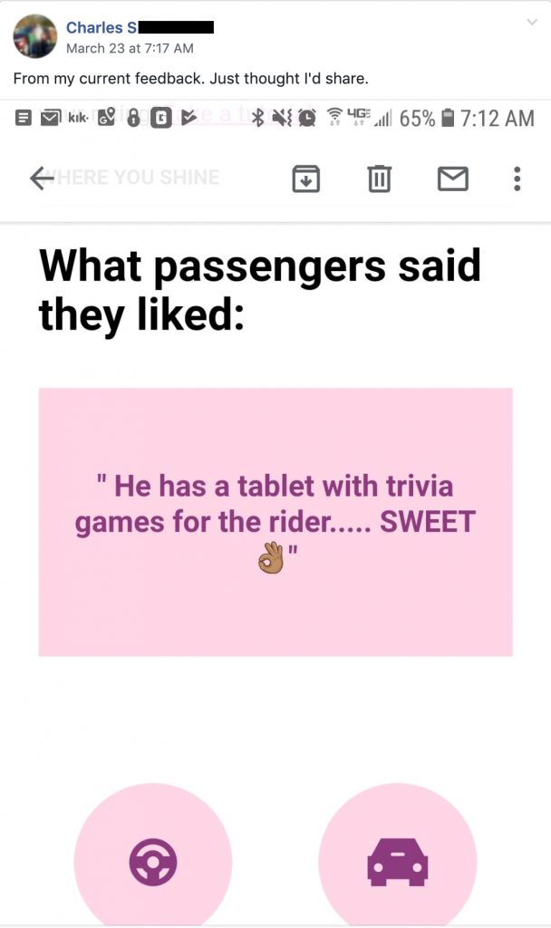 Charles S shares rider feedback "He has a tablet with trivia games for the rider. Sweet"