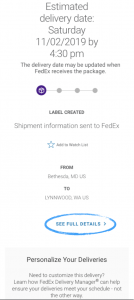 Screenshot of Fedex shipping manager.