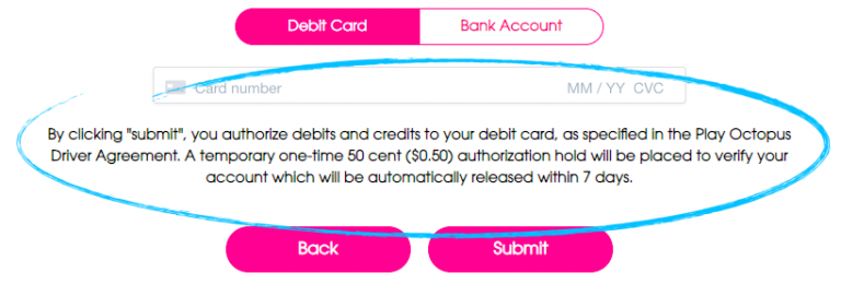 Play Octopus application with the deposit information circled.