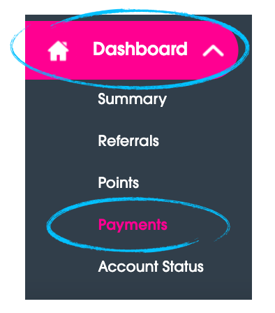 Driver Dashboard con las pestañas 'Dashboard' y 'Payments' circundadas.