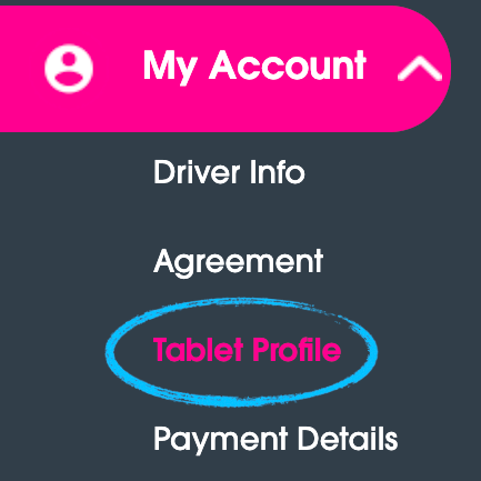 Play Octopus Driver Dashboard menu with "Tablet Profile" circled.