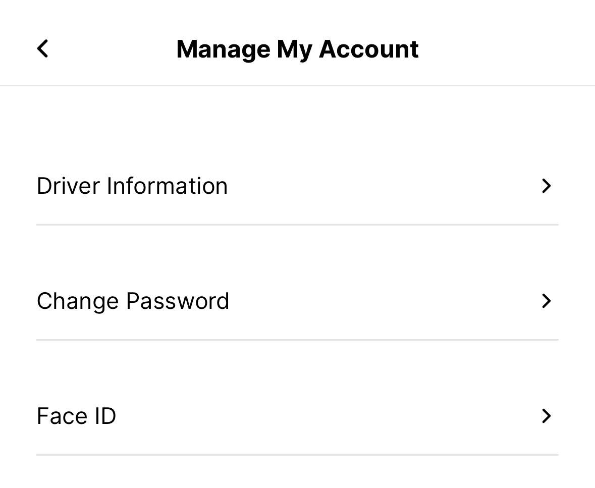 Change Password option in Driver App