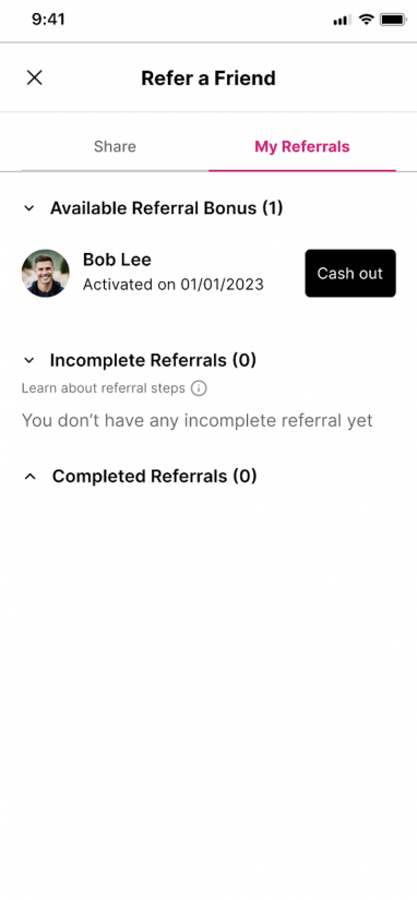 Screenshot showing My Referrals page